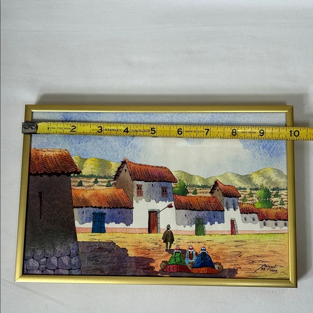 Vintage 1997 Original Signed Framed Watercolor Paint  Cultural Villa Cusco Peru